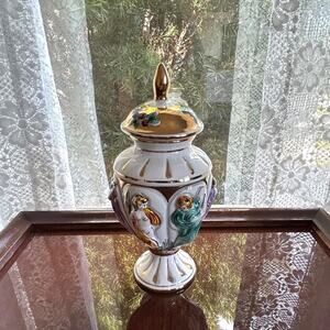 Vintage ELPA Alcobaca Portugal Hand Painted Gilded Ginger Jar Urn